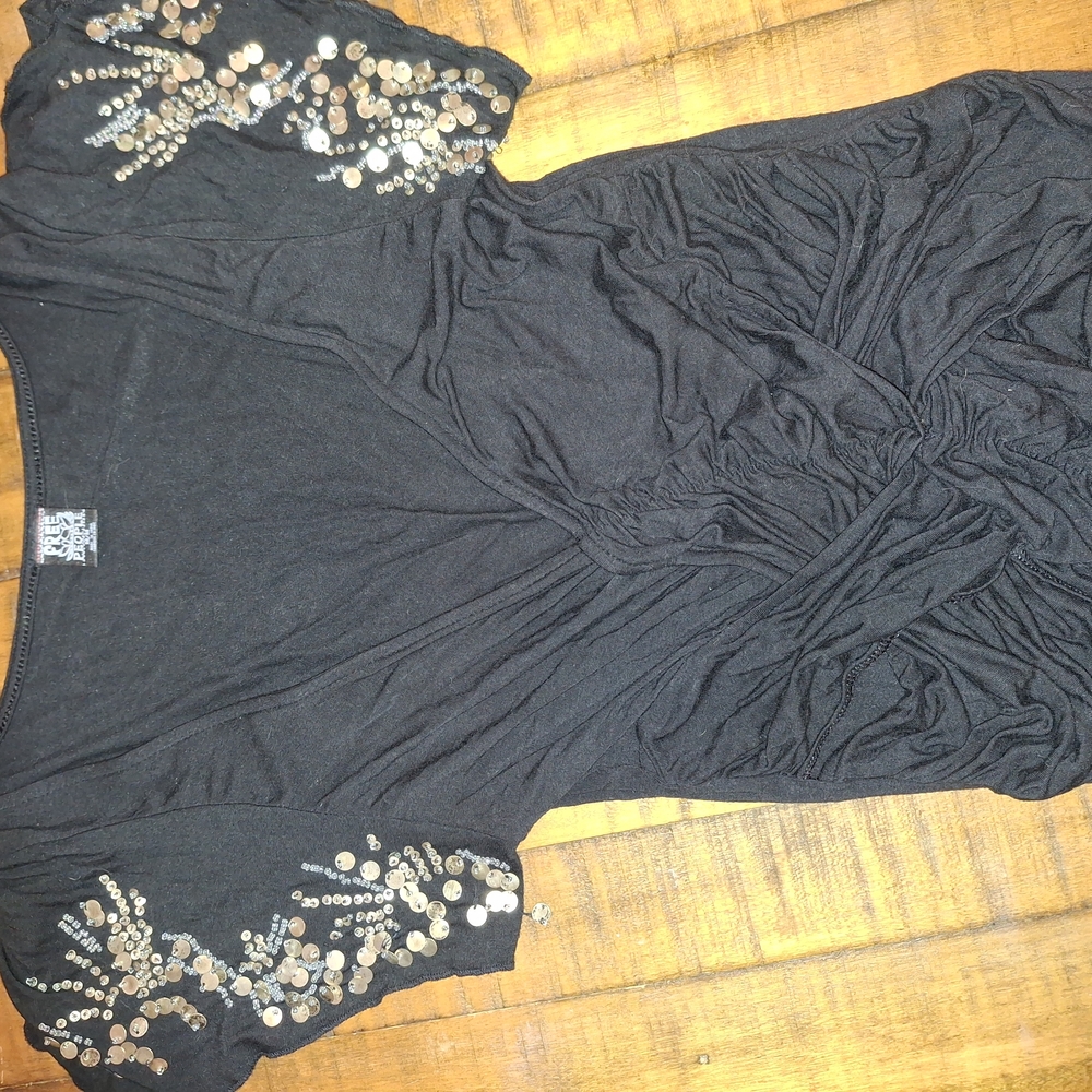 Free People Black Midi Dress with Gold Accents